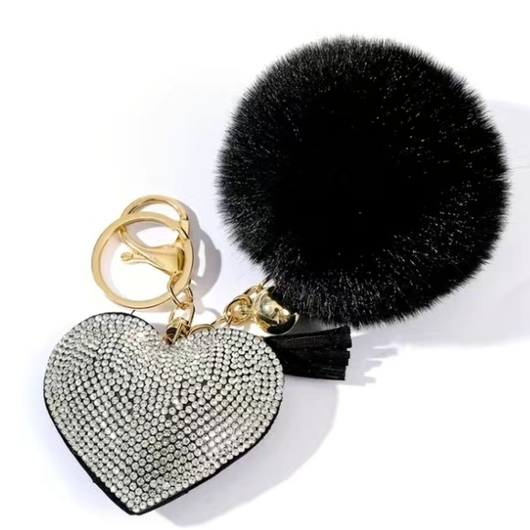 Rhinestone heart bag charm in keychain new - Picture 3 of 4